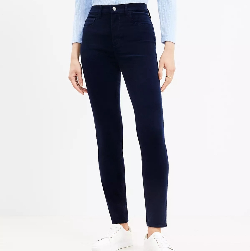 Loft Navy Blue Corduroy Velour High Waisted Skinny Office Casual Pants 0/25